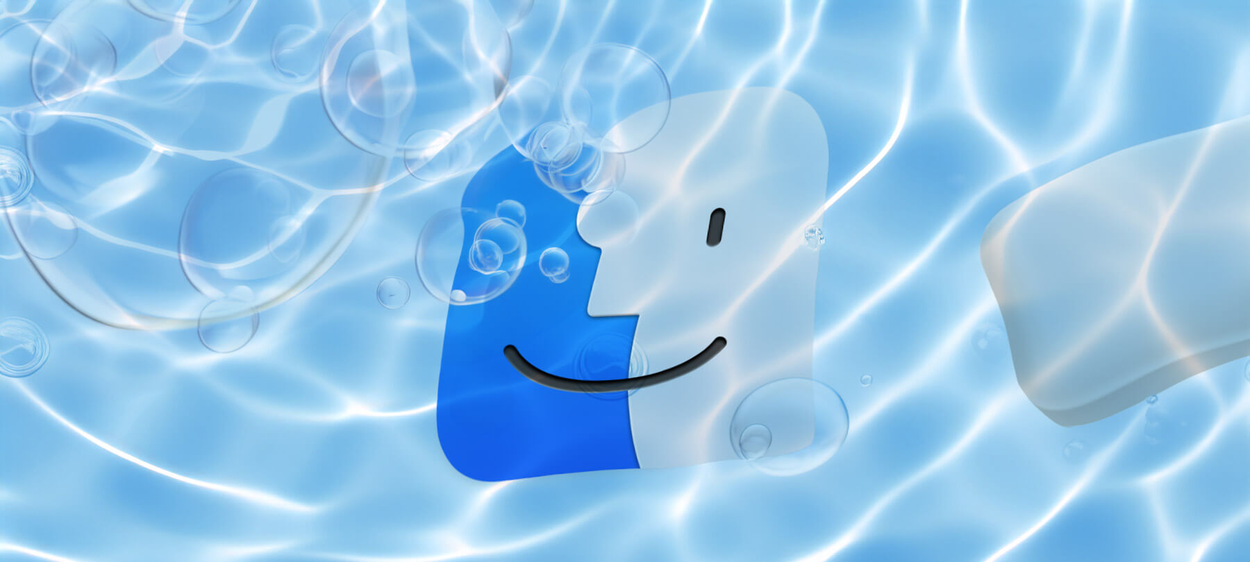 macOS finder icon under water, being washed with soap